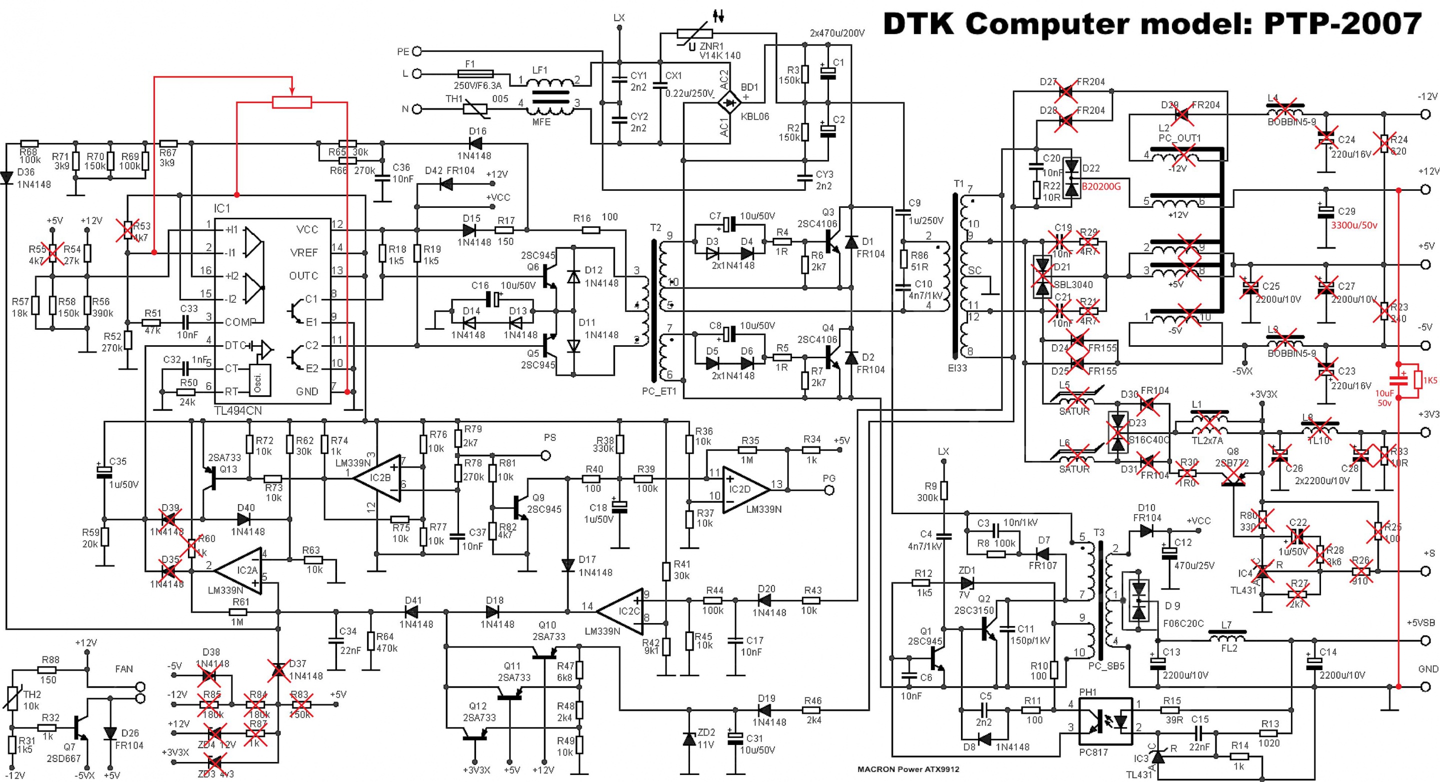 tl494 ve lm339 için bilgisayar güç kaynağı şeması